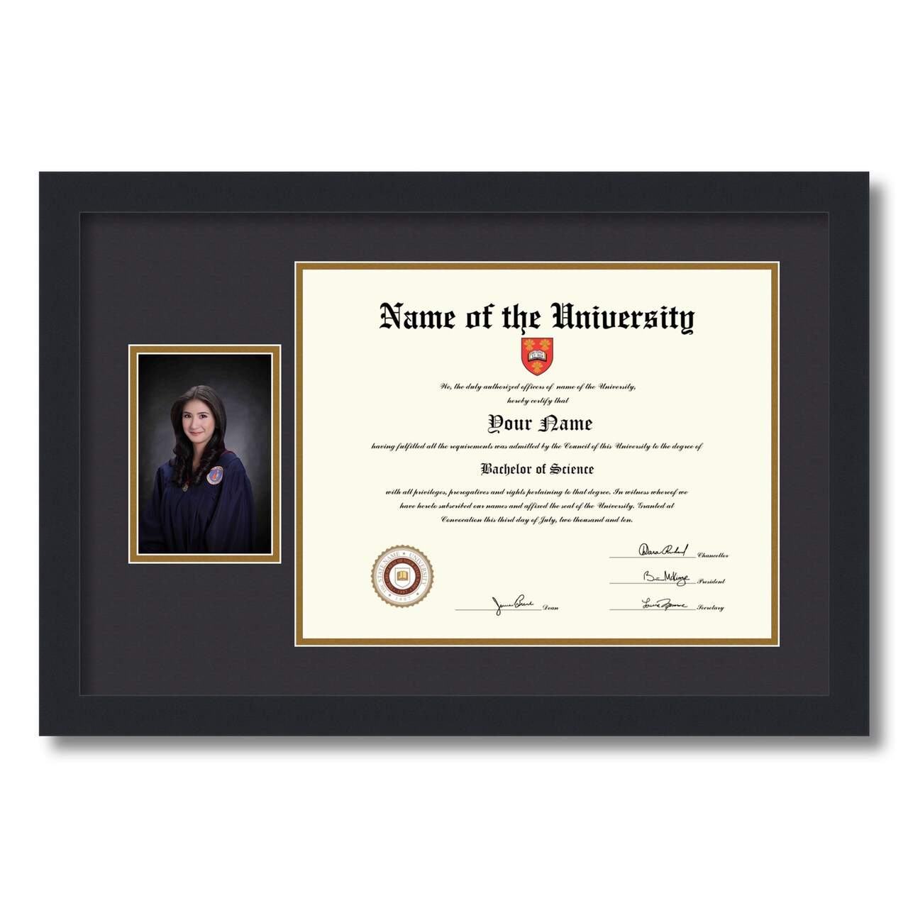 ArtToFrames 11x14 inch Diploma Frame with 6" x 8" Inch Image Opening - Framed with Black and Gold Mats, Comes with Regular Acrylic and Sawtooth Hanger for Wall Hanging (DT-11x14)